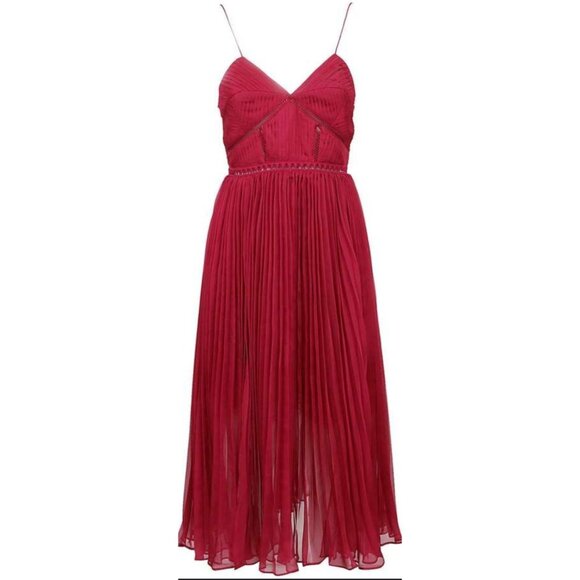 NWT Self-Portrait Fuchsia Pink Pleated Chiffon Midi Dress Size 10 - Picture 11 of 16